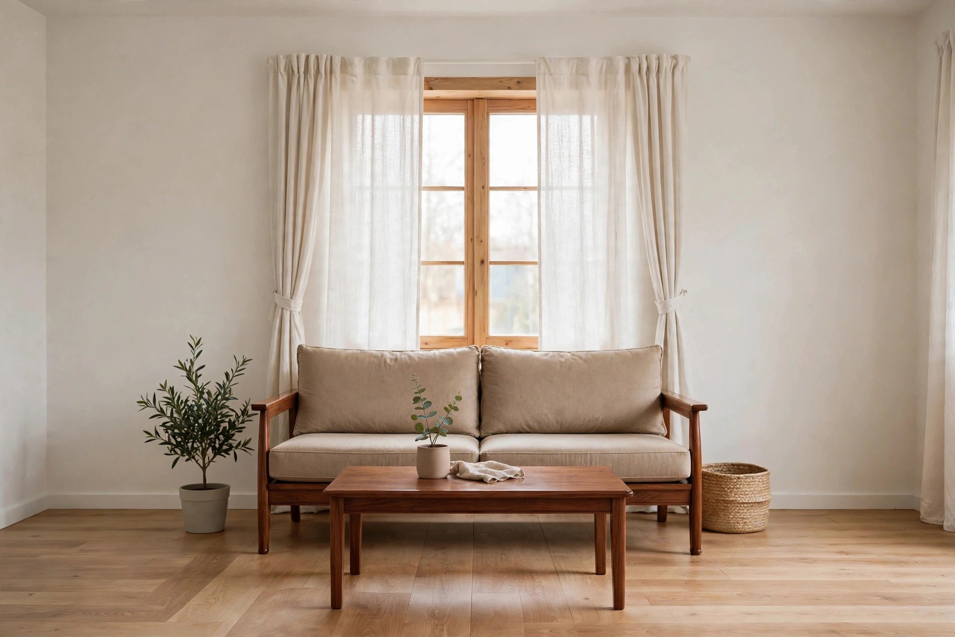Same living room with beautiful solid wood furniture